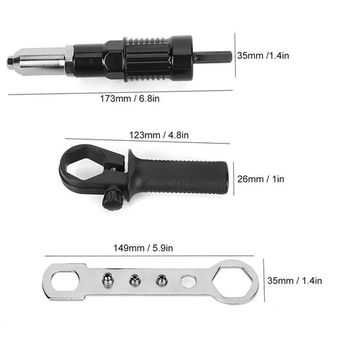 Car Rivet Adapter Kit Alloy Steel Head Vertical Handle Quick Drill Conversion for Auto Body Repairs 173 by 35mm