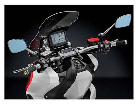 Premium CNC 22MM Handlebar Grips And End Cap Plugs For Aprilia Rs 250 R50 750 Bike Fits Many Models With Tough PVC And Aluminum Build That Looks Sweet And Grips Hard. Motorcycle handlebar grips and end cap plugs on a scooter dashboard