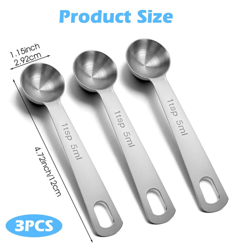 Three Piece Stainless Steel Measuring Spoons Set For 1 Teaspoon 5ml Precise Cooking And Baking No Guesswork For Spices And Salt