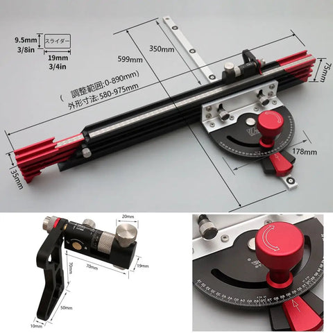 Pro Level Precision Miter Gauge For Table Saw And Router Table featuring micro flip stop, extendable fence, and adjustable angles.