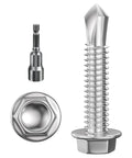 Built Like A Tank Number 8 X 1 Inch Hex Washer Head Self Drilling Screws, 250 Pack Of Corrosion Resistant 410 Stainless Steel Tek Screws, including hex washer head