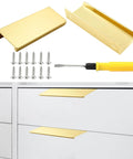 Six Pack Modern Brushed Gold Aluminum Hidden Cabinet Pulls Set With Back Mount Edge Finger Pull Handles, tools and screws included