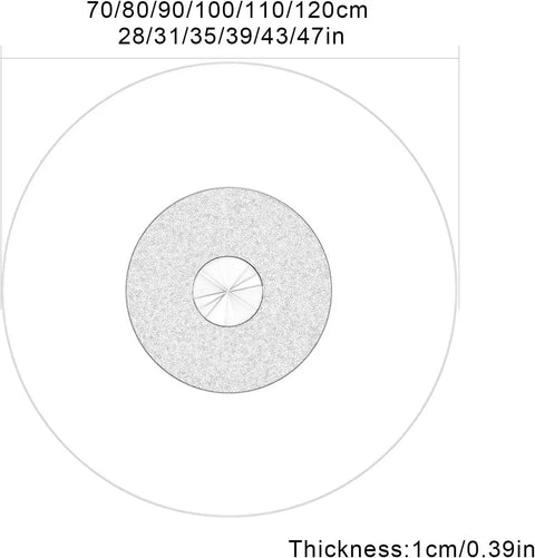 Diagram of Glass Turntable Serving Tray for Dining Tables 70 to 120 cm Rotating, Explosion Proof Tempered 10mm Glass, top view.