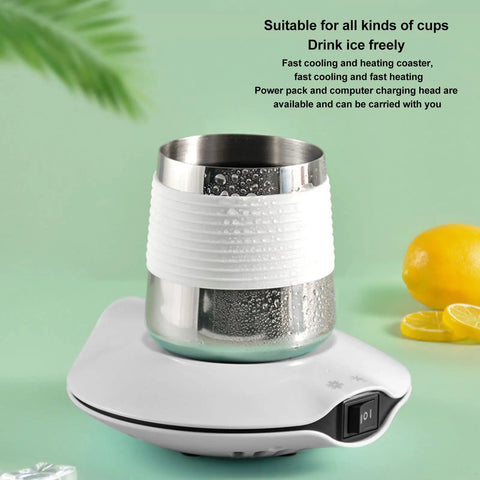 White Electric Cup Warmer And Cooler Mat Dual Purpose Beverage Coaster Usb Powered Thermal Stand with stainless steel cup