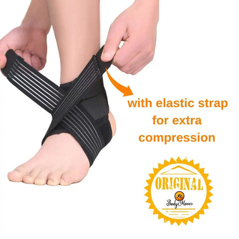 Kids Ankle Brace With Adjustable Support And Hot Cold Ice Pack For Sprain Recovery, Sporty Black, Medium US 3.5-7, elastic strap