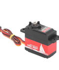 Premium Aluminum Alloy Servo Motor Built Tough Runs Smooth Whisper Low Noise Killer Pull Top Shelf Efficiency For Model Airplanes on a tabletop with wires.
