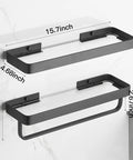 Two Tier Wall Mounted Glass Bathroom Shelves With Floating Tempered Glass Design Rustproof Black Finish Easy Install