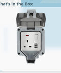 Heavy Duty Outdoor Electric Outlet With Dual Usb Ports And Rugged Flip Cover, Hella Weatherproof 13 Amp Wall Socket showing front view.