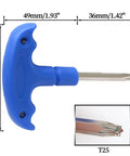 Golf Wrench Driver Tool T25 For Head Adjustment And Shaft Adapter Durable Golf Club Repair Kit with dimensions and T25 tip view.