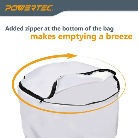 30 Micron Replacement Dust Filter Bag For Wall Mount Dust Collectors Fits Grizzly Shop Fox Rockler Delta WEN And DC5371 And DC5372 Units with open zipper showcasing ease of use