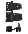 All In One Self Closing Gate Kit With Black Steel Hinges And Latch For Wood Vinyl And Steel Gates 50 Lb Capacity WeatherGuard