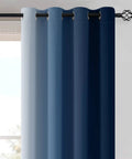 Blue And Gray Ombre Curtain Panels 63 Inch Length Two Pack, Room Darkening Gradient Window Drapes For Bedroom, 8 Metal Grommets
