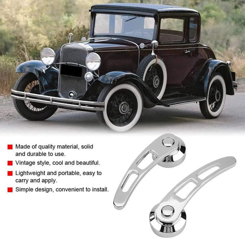 2-Pack Passenger Side Sliding Door Handle for Vintage Cars, Four And A Quarter Inch Exterior Replacement, shown next to vintage car.