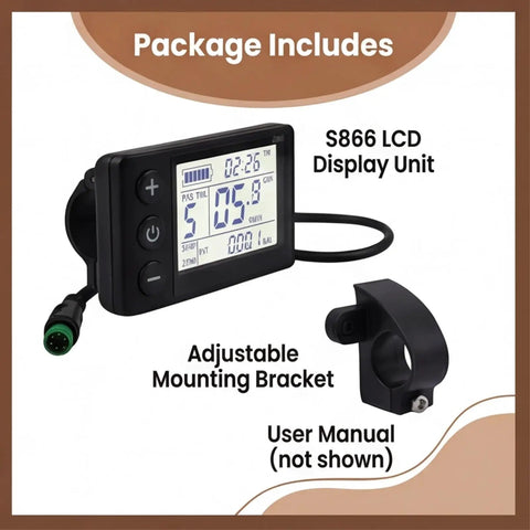 Two Point Five Inch Backlit LCD Display For Electric Scooters, Crisp Speedometer Odometer And Voltage Meter, Wireless Handlebar Computer Fits 22.2mm Bars, Supports 24V 36V 48V Systems, Protocol No 2, Easy Readout On Every Ride