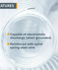 Close-up of 2.5 Inch Flexible Dust Collection Hose 20 Ft Left Spiral PVC Vacuum Hose showing spring steel reinforcement details