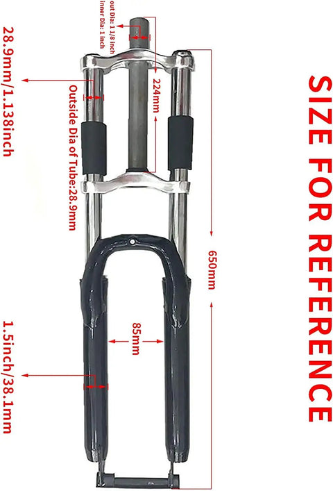 Black 26 Inch Triple Tree Front Suspension Fork With Double Shoulder Mounts For 26 Inch Mountain Bikes One Eighth Inch Headset Disc Brake Compatible Fits 44mm Head Tube And 28.6 Fork Ride Ready 26x2.325 Tire Width