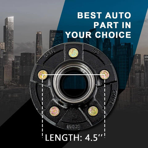 Front view of TPZZ 5-lug trailer hub kit, 4.5-inch length, black metal hub with bearing bore