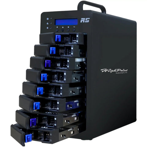 Slick Eight Bay Raid Storage Tower With Hot Swap Disk Slots And Kickass Fast Twelve Gb Sas Sata Hookup Solid Desktop Data Vault, side view