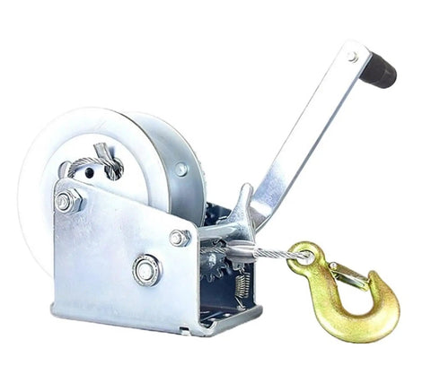 Heavy Duty Electric Hoist Hand Crank Winch Crane 3000 LB Capacity Wire Rope Lifter for garage workshop use with crank and hook.