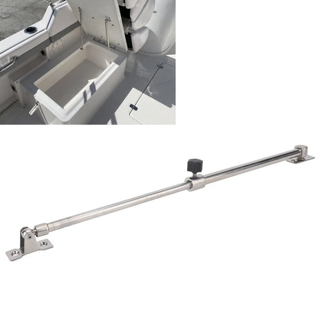 Adjustable stainless steel boat hatch window support rod with locking knob and mounting brackets for marine ventilation