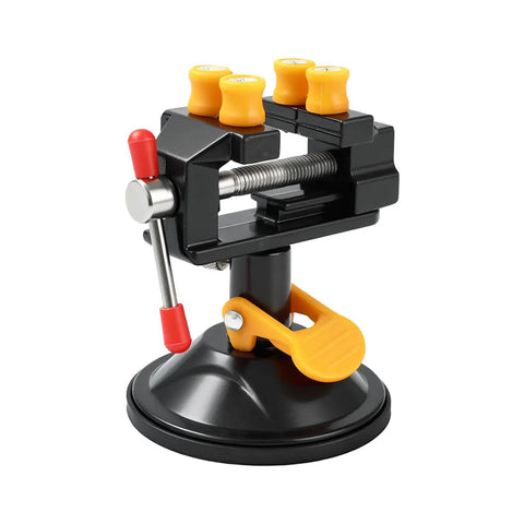 Portable Aluminum Alloy Drill Press Vise With Suction Base, Table Bench Clamp For Jewelry Making And Hobby Crafts, Small Parts Holding, Mini Workbench Vise For Workshop, Lightweight Yet Rugged And Easy Mount. Aluminum suction-base mini vise, 0-32 mm clamp