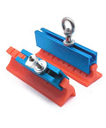 Close-up of blue metal pulling tabs from Paintless Dent Repair Kit For Auto Body Sheet Metal With Pulling Tabs Set Traceless Remover For Cars.