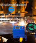 Heavy Duty Rotary Welding Positioner Turntable With Stepless Speed Control And Manual Tilt Design Featuring 320Mm Workbench For Rock Solid Stability And Top Shelf Fabrication Runs 110V 50Kg Capacity with control panel and motor.
