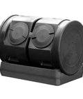 Compost Wizard Dual Tumbler Bin for Outdoor Garden with 7 Cu Ft Total Capacity Two 25 Gallon Chambers Easy No Fuss Maintenance and a Five Gallon Tea Collection Base, black compost bin with two rotary chambers on base