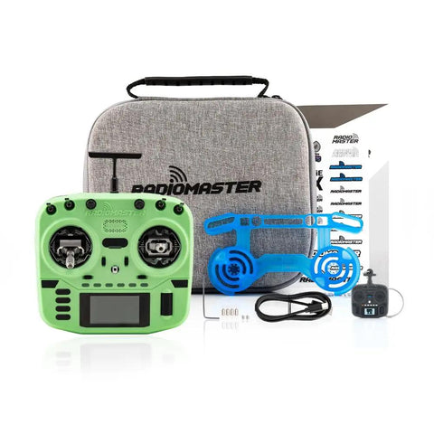 Boxer Crush EdgeTX 2.4G 16CH Transmitter With ExpressLRS RF System AG01 Hall Gimbals Cherry Red, shown with accessories and case