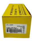 Yellow box of New LPJ-40SP Industrial Automation Module In Box With Warranty, zoomed in on label and barcode