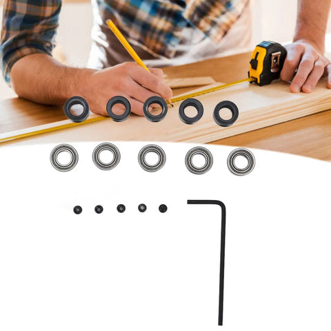 Pro Grade Steel Router Bit Bearing Guide for Smooth Precise Cuts, Bottom Mounted Bearings, woodworking tools and components displayed
