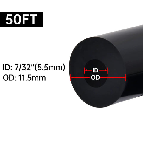 Silicone Vacuum Tubing Hose 5.5mm ID 50 Ft displayed with measurement information and black color