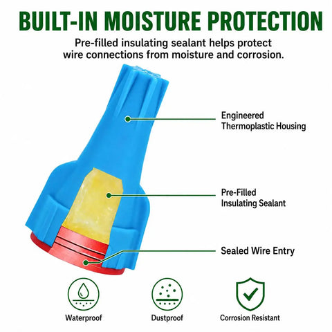 Heavy Duty Waterproof Wire Connectors With Silicone Sealant For Landscape Lighting Irrigation And Sprinkler Wiring Low Voltage 22 To 8 Awg detail of thermoplastic housing and insulating sealant