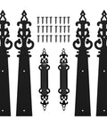 Heavy Duty Garage Door Hardware Kit Featuring Decorative Handles And Premium Steel Hinges with black handles and artistic hinges.