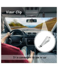 Six Pack Stainless Steel Sun Visor Clips With 3M Adhesive DIY Mount Kit For Photos And Documents Universal Car Home And Office Display Accessories Great Value shown in car with driver.