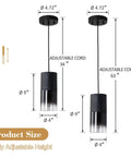Size diagram of Black Industrial Pendant Lights 2 Pack With Adjustable Cords And E26 Sockets, showing dimensions.