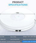 Tuanse 10 Inch Electric Motorized Rotating Turntable Cup Display Stand With Led Light, top view showing specifications and dimensions.