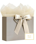 Medium 13 Inch Gift Bag With Handles Champagne Gold Includes Tissue Paper And Card Perfect For Graduation Baby Shower Wedding Fathers Day Mothers Day Birthday Party Gift Wrapping And All Occasion Party Ready Decor with ribbon and card