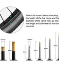 Beefy 26 Inch Bike Tubes 26x2.125 To 2.40 With AV32mm Schrader Valve length and diameter comparison chart