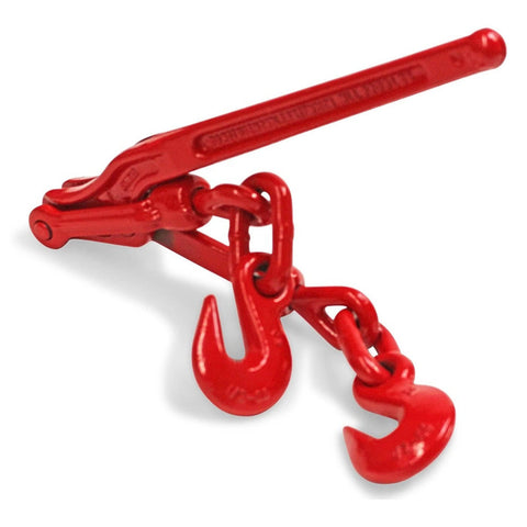 Beefy Heavy Duty Chain Binders 5 Sixteenth To 3 Eighth Inch Set Pack Of 2 with 5400 Lbs Working Load Limit red forged steel handle