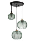 Modern 3-Light Hand-Blown Green Glass Pendant Lighting Chandelier For Kitchen Island And Dining Room with ribbed glass shades