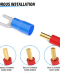 Blue 16 To 14 AWG Insulated Fork Spade U Type Wire Connectors Set, 300 Pcs Copper Crimp Terminals With Insulated Shell for wiring