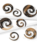 Striped Ebony Wood Spiral Tapered Hanger Ear Plugs Dope Natural Material Sold As A Pair 10Mm 00GA Size Comfortable Fit For Stretched Ears