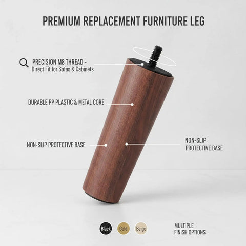 Fix Wobbly Furniture Fast With M8 Threaded Conical Foot Replacement For Sofas, Cabinets And Chairs, Durable PP Plastic, Wood Finish