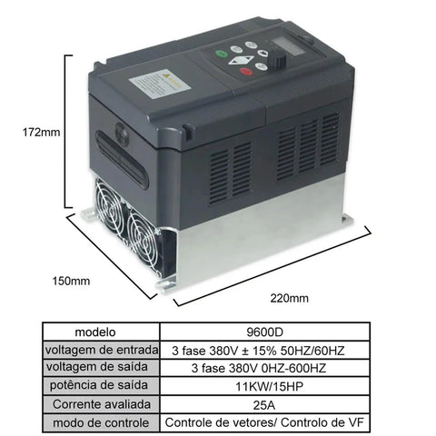 Beefed Up 7.5kW To 11kW Variable Frequency Drive For 3 Phase Motors, High Performance Inverter Controller With 0-650Hz Output, Rugged Industrial VFD Inverter Frequency Converter Easy Install, 220x150x172mm