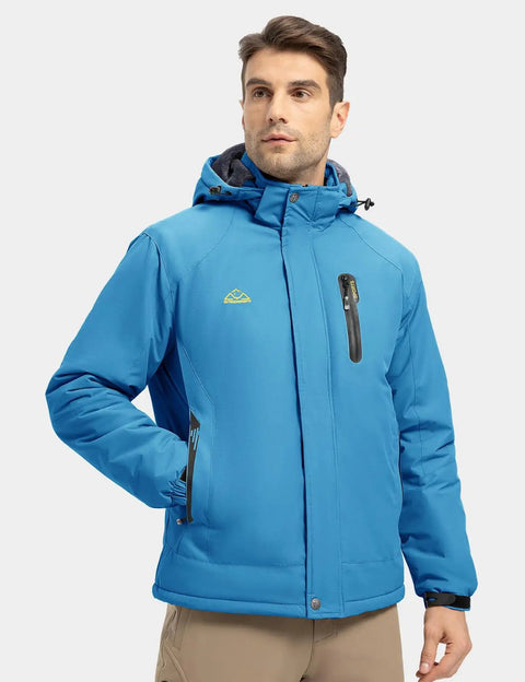 Men's Ski Snow Jacket Waterproof Insulated Coat With Fleece Hood Weatherproof Winter Mountain Outerwear For Outdoors Blue Large