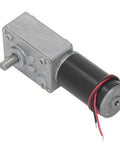 Real Deal DC12V Self Locking Gear Motor Featuring High Torque Metal Gears And Straight Up Single Shaft Speed Reduction Designed For Robotics Car Mods And Factory Automation Running A Smooth One Sixty RPM with a metallic casing and wires.
