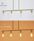 Modern Gold Kitchen Island Chandelier 4 Light Dope Brushed Brass Farmhouse Pendant With Glass Shades in day and night view
