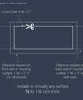 Diagram showing installation measurements for Radiant Furniture Power Center With USB And Switch, Recessed Power Strip.