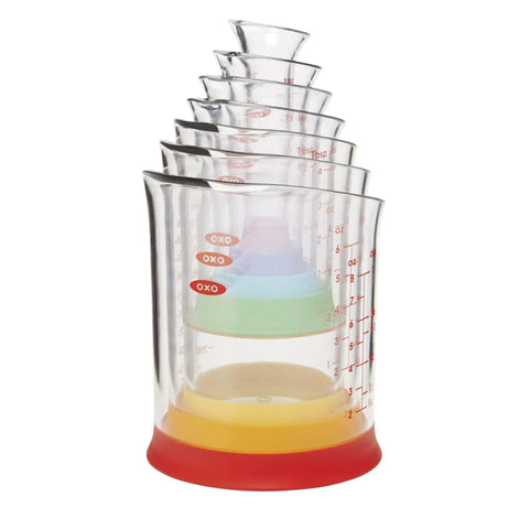 Go-To Nesting Measuring Beaker Set 7 Pieces Multicolored Kitchen Must-Have For Measuring Liquids Like Water Milk Oil Vinegar Stock